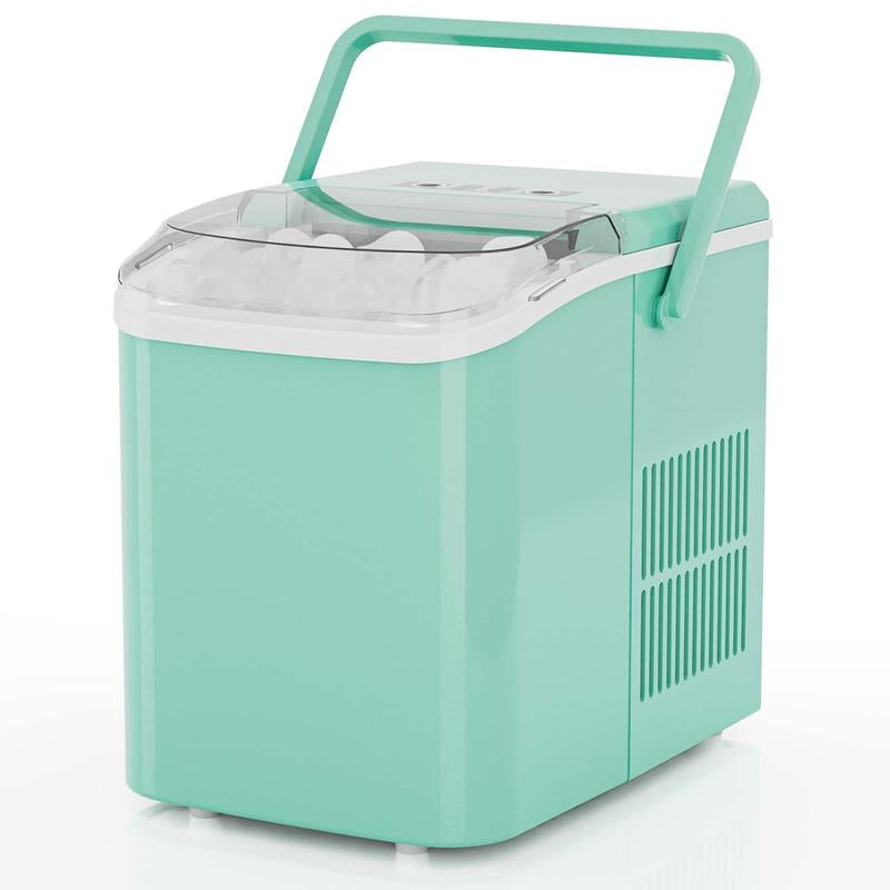 Sweetfurniture Countertop Ice Maker Machine, Basket and Handle, 9 Cubes in 6 Mins, 26.5Lbs/24Hrs, 2 Sizes of Bullet Kitchen Utensils