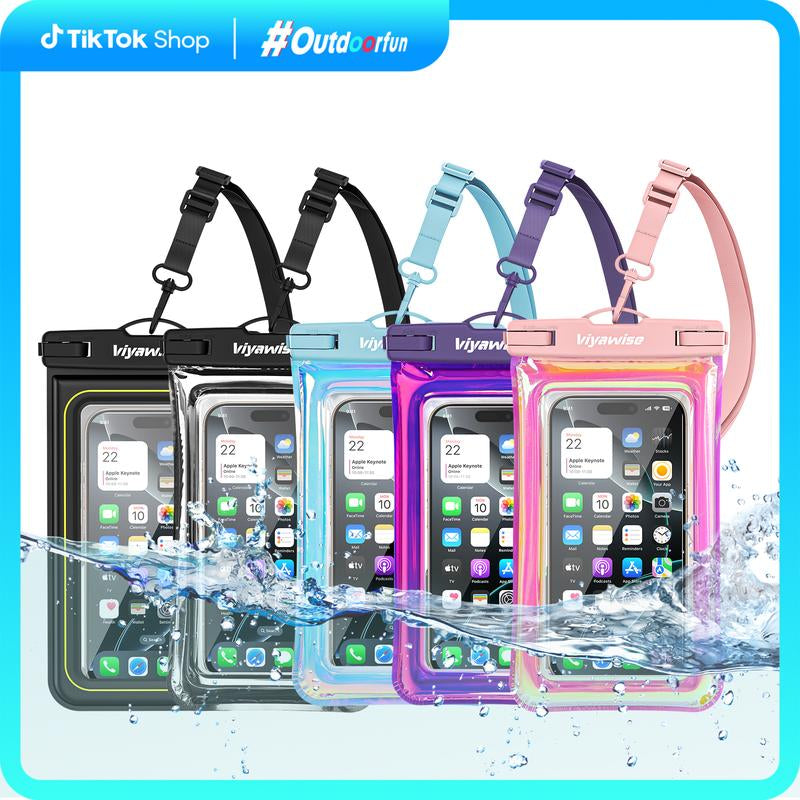 Viyawise Waterproof Phone Pouch - IPX8 Certified & Floatable Design 5 Holographic Colors Fits Most Smartphones Beach Cruise Swim