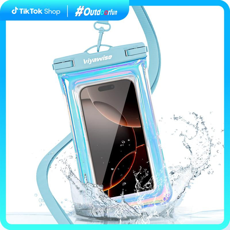 Viyawise Waterproof Phone Pouch - IPX8 Certified & Floatable Design 5 Holographic Colors Fits Most Smartphones Beach Cruise Swim