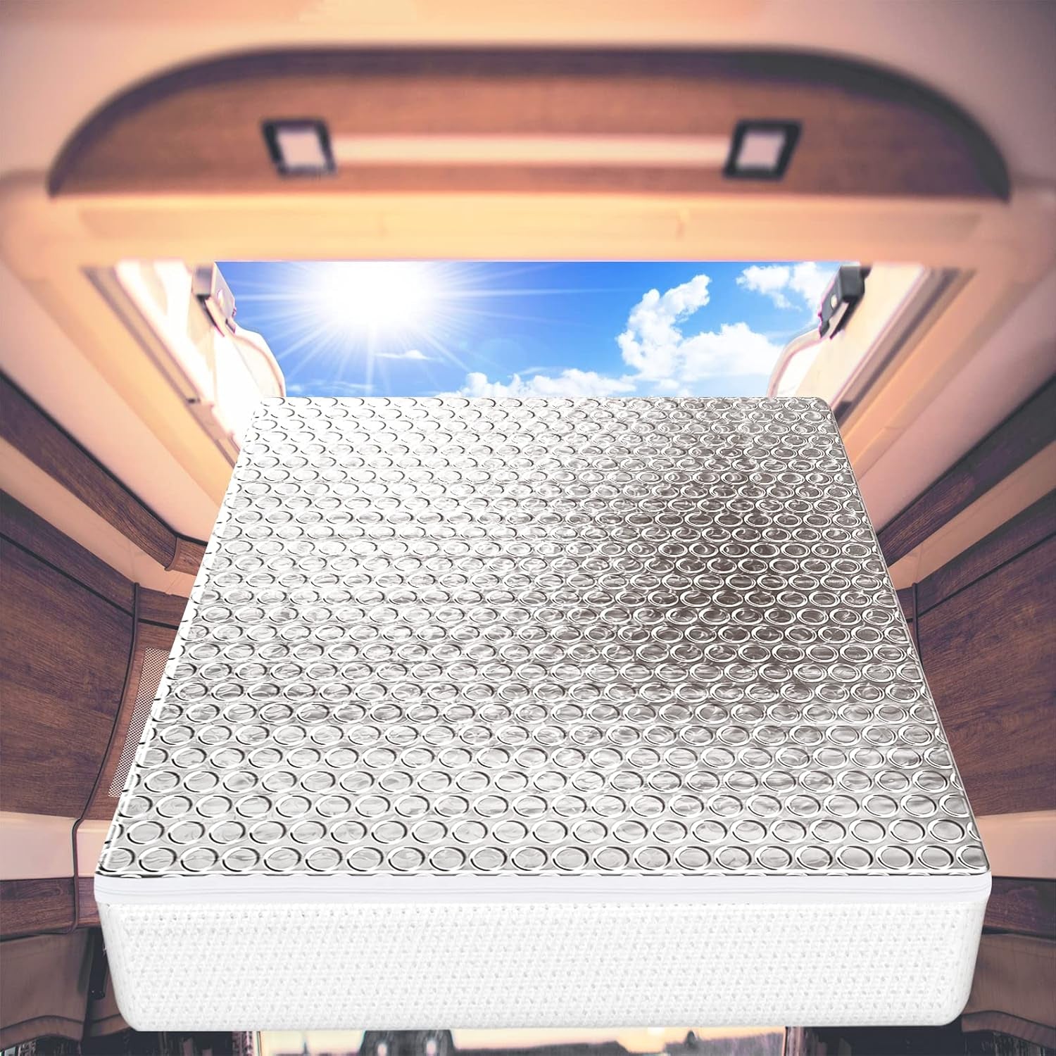 RV Vent Insulator 14″X14″X3″, 2 Piece Universal RV Skylight Cover with Reflective Surface