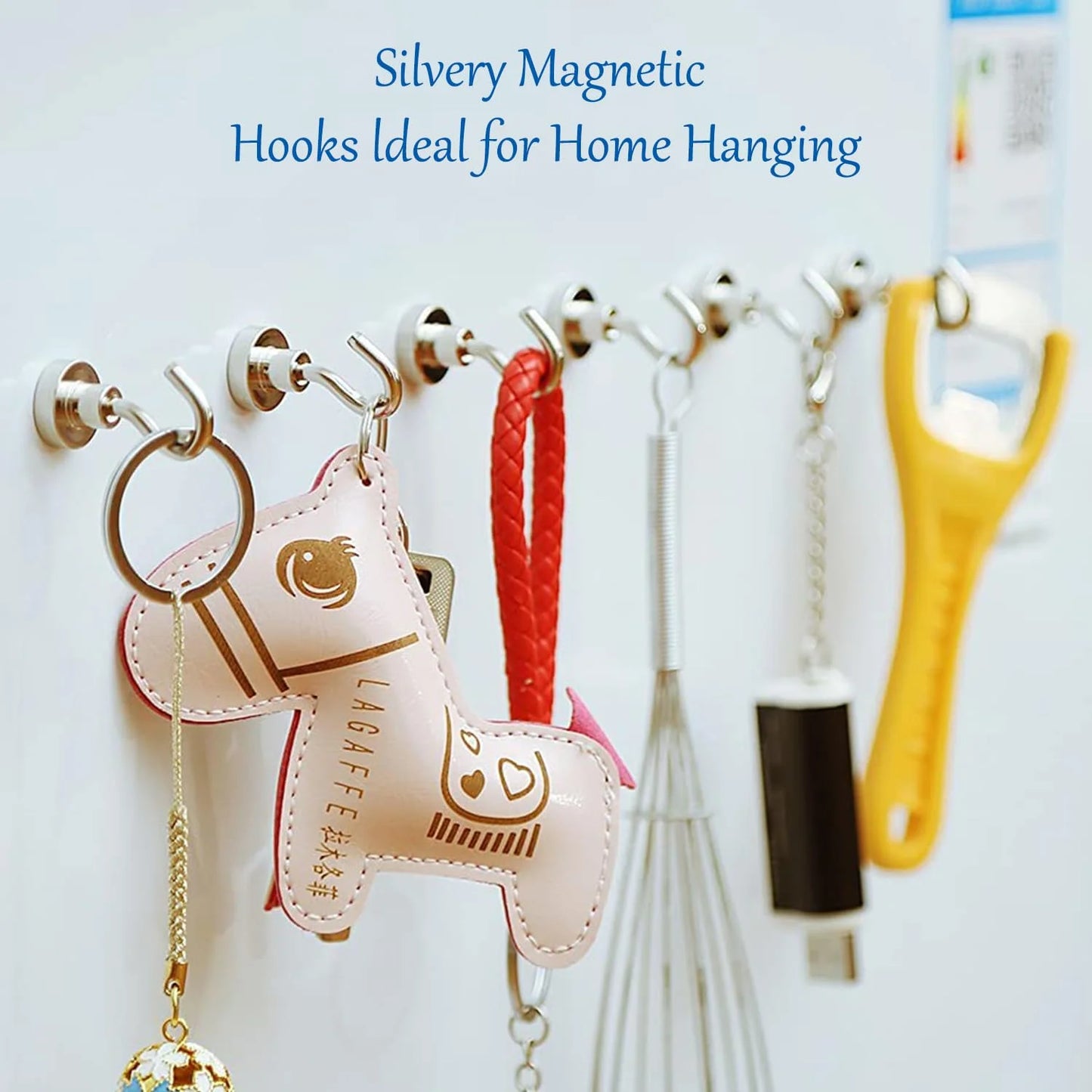 Magnetic Hooks, 25 Lbs + Heavy Duty Earth Magnets with Hook for Refrigerator, Cruise Hook, Grill(Silver, Pack of 6)