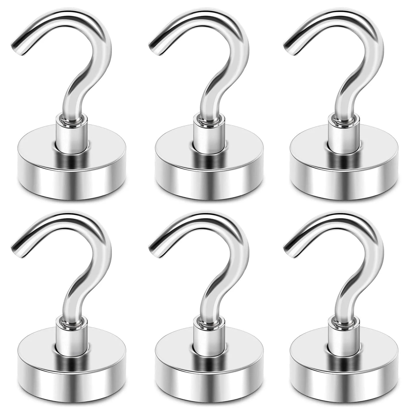 Magnetic Hooks, 25 Lbs + Heavy Duty Earth Magnets with Hook for Refrigerator, Cruise Hook, Grill(Silver, Pack of 6)