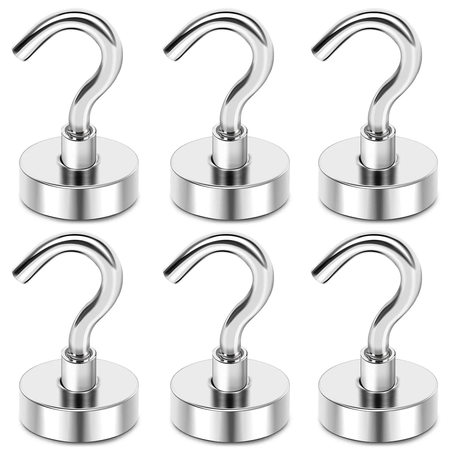 Magnetic Hooks, 25 Lbs + Heavy Duty Earth Magnets with Hook for Refrigerator, Cruise Hook, Grill(Silver, Pack of 6)