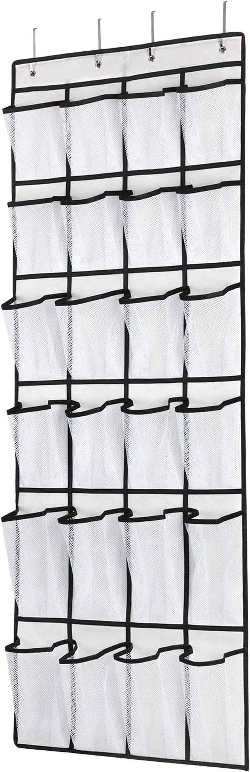 Over the Door Shoe Organizer with 24 Mesh Large Pockets White