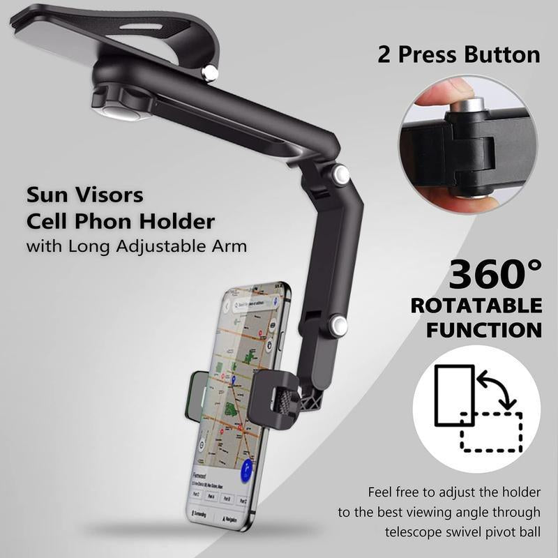 New 1080 Multi Function Sun Visor Universal 360 Degree Rotating Phone Holder Suitable for Any Scene Car Holder , Rotatable and Retractable