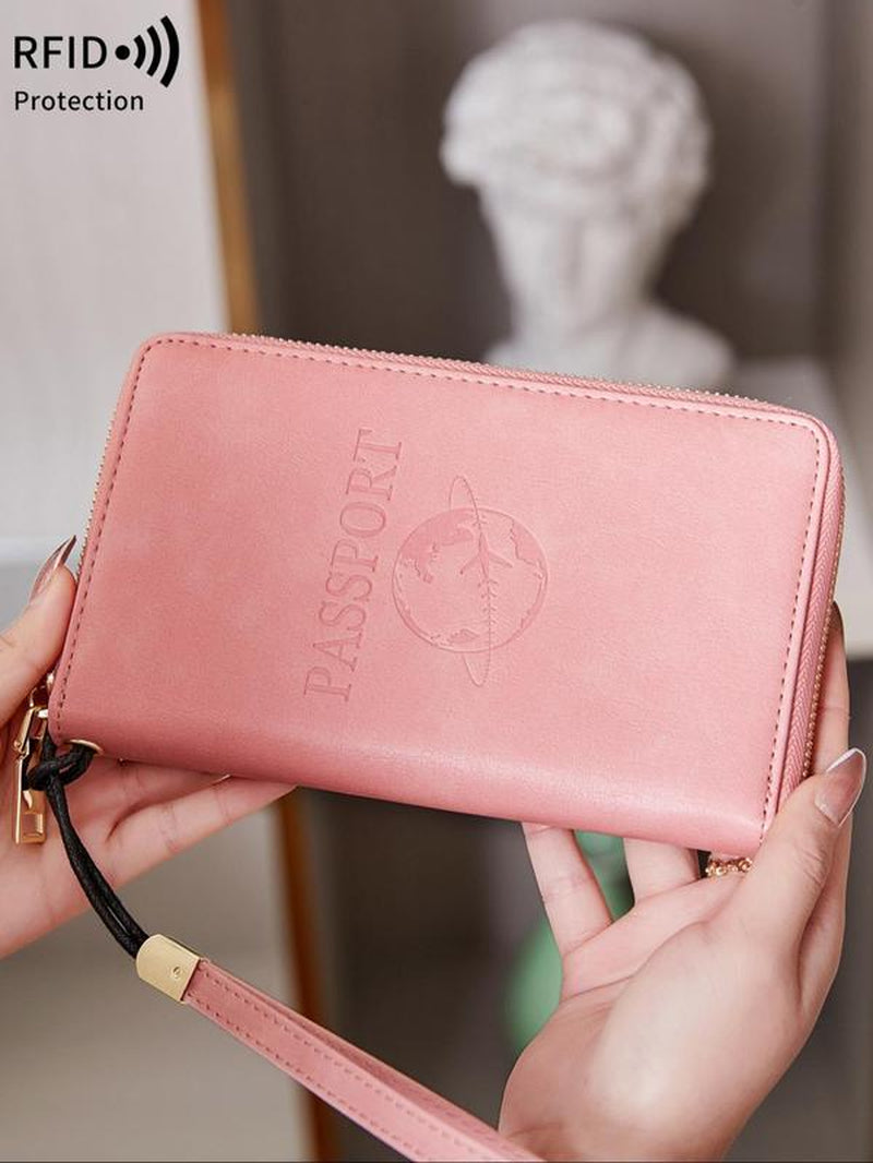 Simple Plain Passport Cases, Multi-Functional Zipper Travel Card Holder, RFID Blocking
