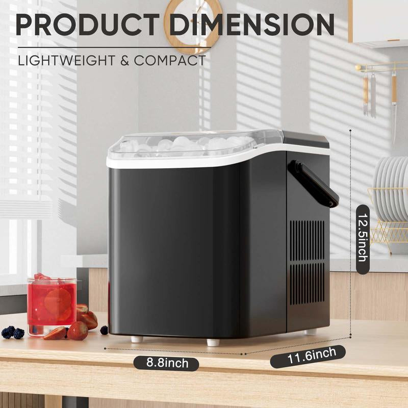 Sweetfurniture Countertop Ice Maker Machine, Basket and Handle, 9 Cubes in 6 Mins, 26.5Lbs/24Hrs, 2 Sizes of Bullet Kitchen Utensils