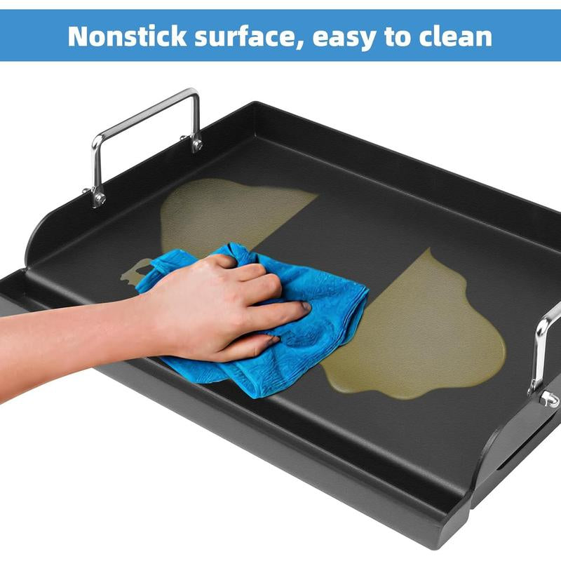 25" X 16" Griddle Plate for Gas Grill - Nonstick Coating Cooking Griddle for Gas Stove/Charcoal/Electric Top Plate with Groove and Removable Handles