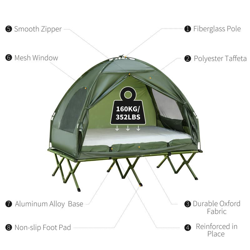 Outsunny Foldable Camping Cot with Tent, Bedspread, Thick Air Mattress, Elevated Camping Bed for Outdoor Hiking, Picnic, Travel