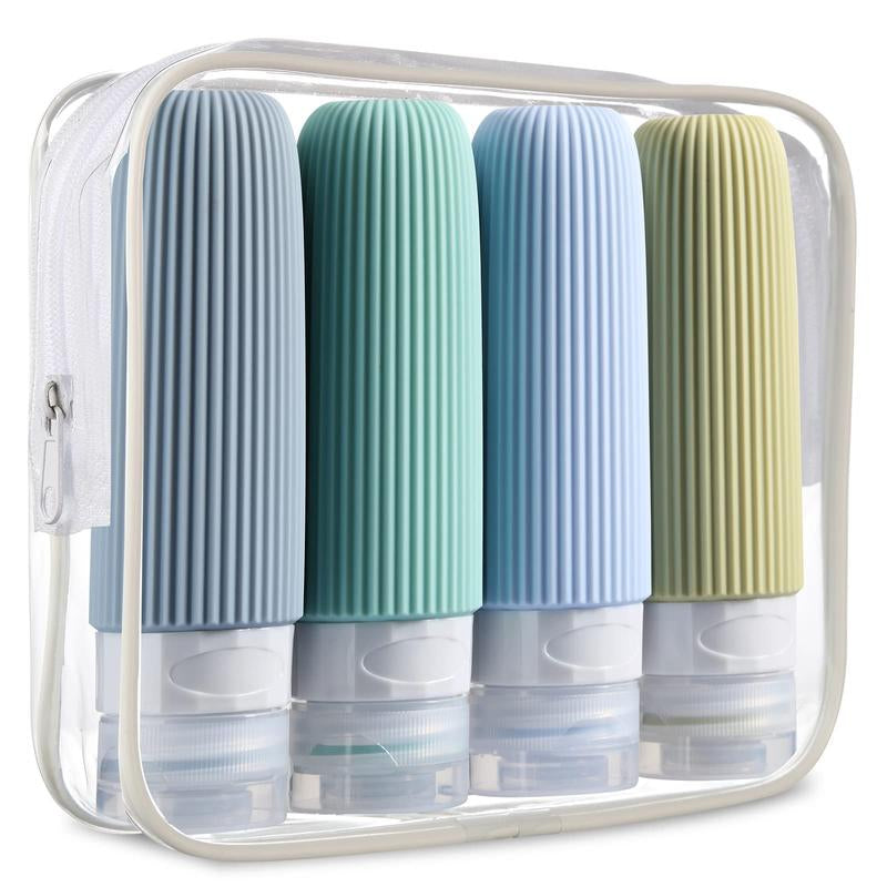 Summer Travel Bottle Set for Small Travel Toiletries, 4 Counts Leak Proof Travel Skincare Containers Bottles, Silicone