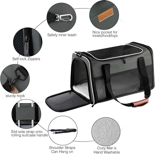 Portable Pet Carrier soft sided for up to 28 Lbs, Airline Approved