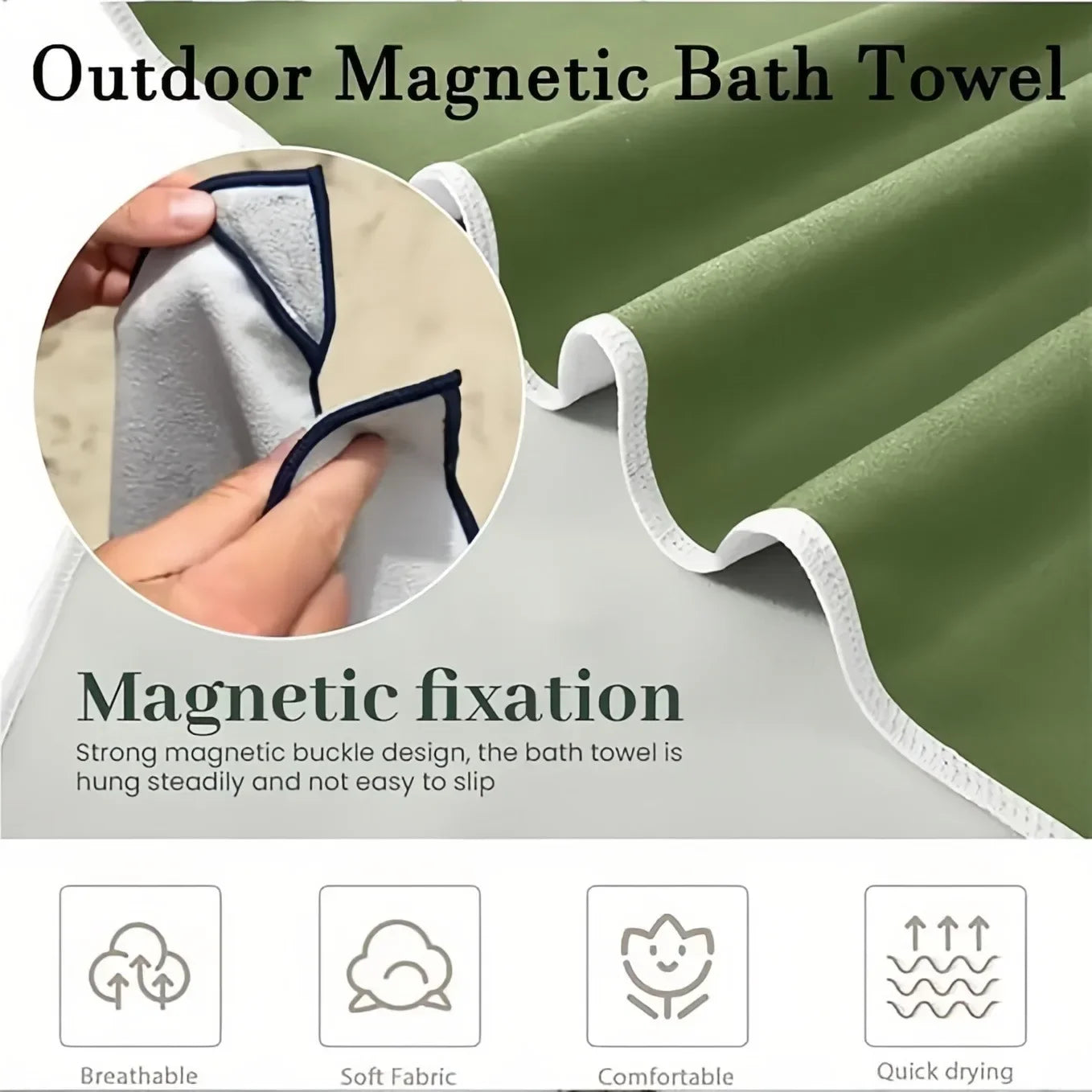 Magnetic Bath Towel Multifunctional Outdoor Magnet Towels Quick Drying Beach Towel for Surfing Swimming Changing Clothes