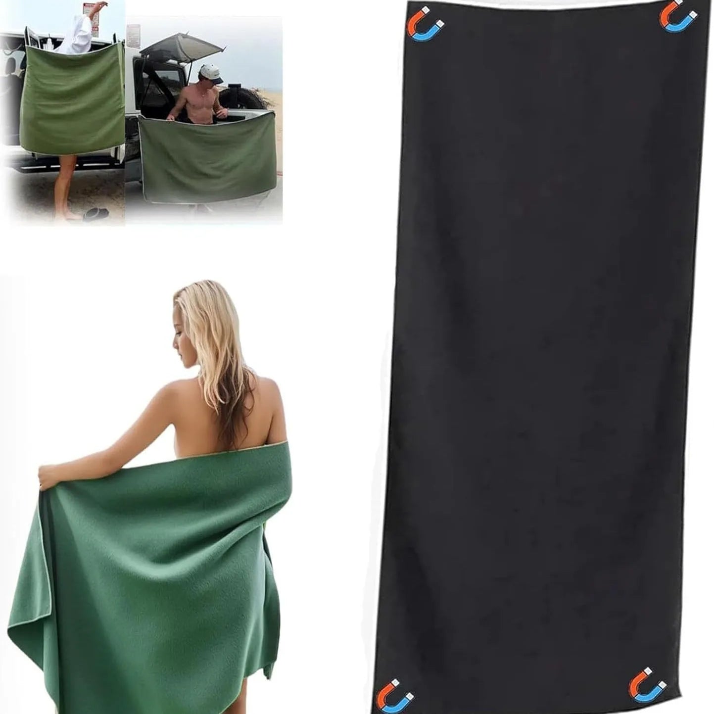 Magnetic Bath Towel Multifunctional Outdoor Magnet Towels Quick Drying Beach Towel for Surfing Swimming Changing Clothes