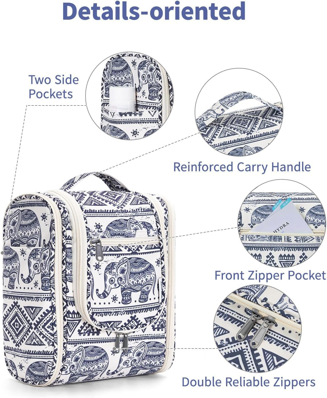 Small Hanging Toiletry Travel Makeup Bag Organizer (Medium, Elephant)