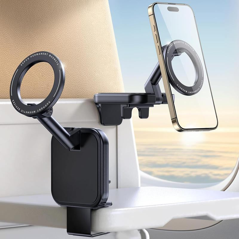 Travel Accessories Airplane Phone Holder for Magsafe, Travel Essentials Phone Mount with Multi-Angle Rotation, Travel Must Haves for Flying Smartphone Stand Cellphone Lisen Phonemount