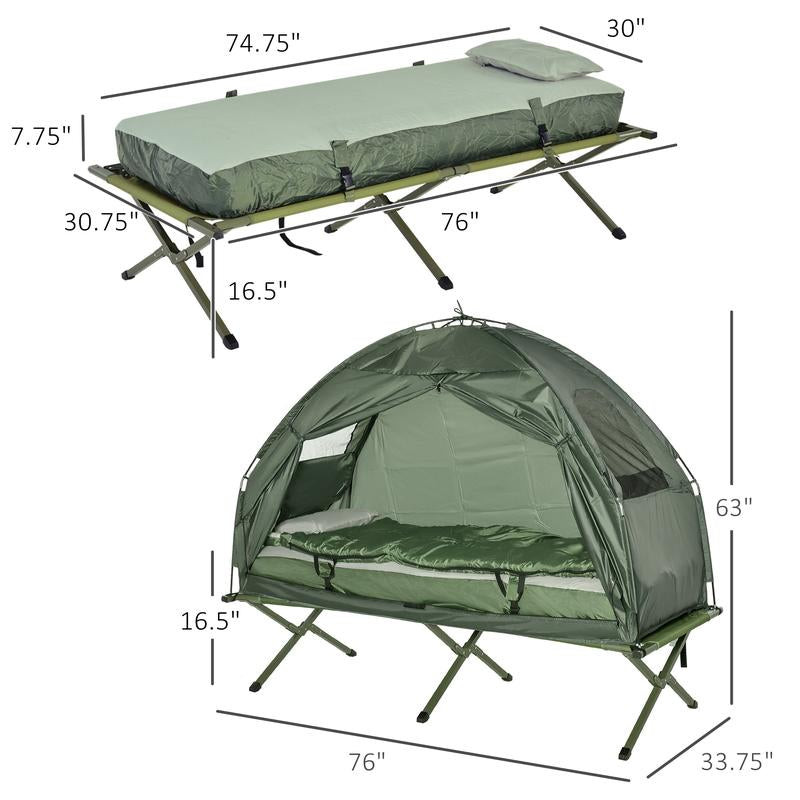Outsunny Foldable Camping Cot with Tent, Bedspread, Thick Air Mattress, Elevated Camping Bed for Outdoor Hiking, Picnic, Travel