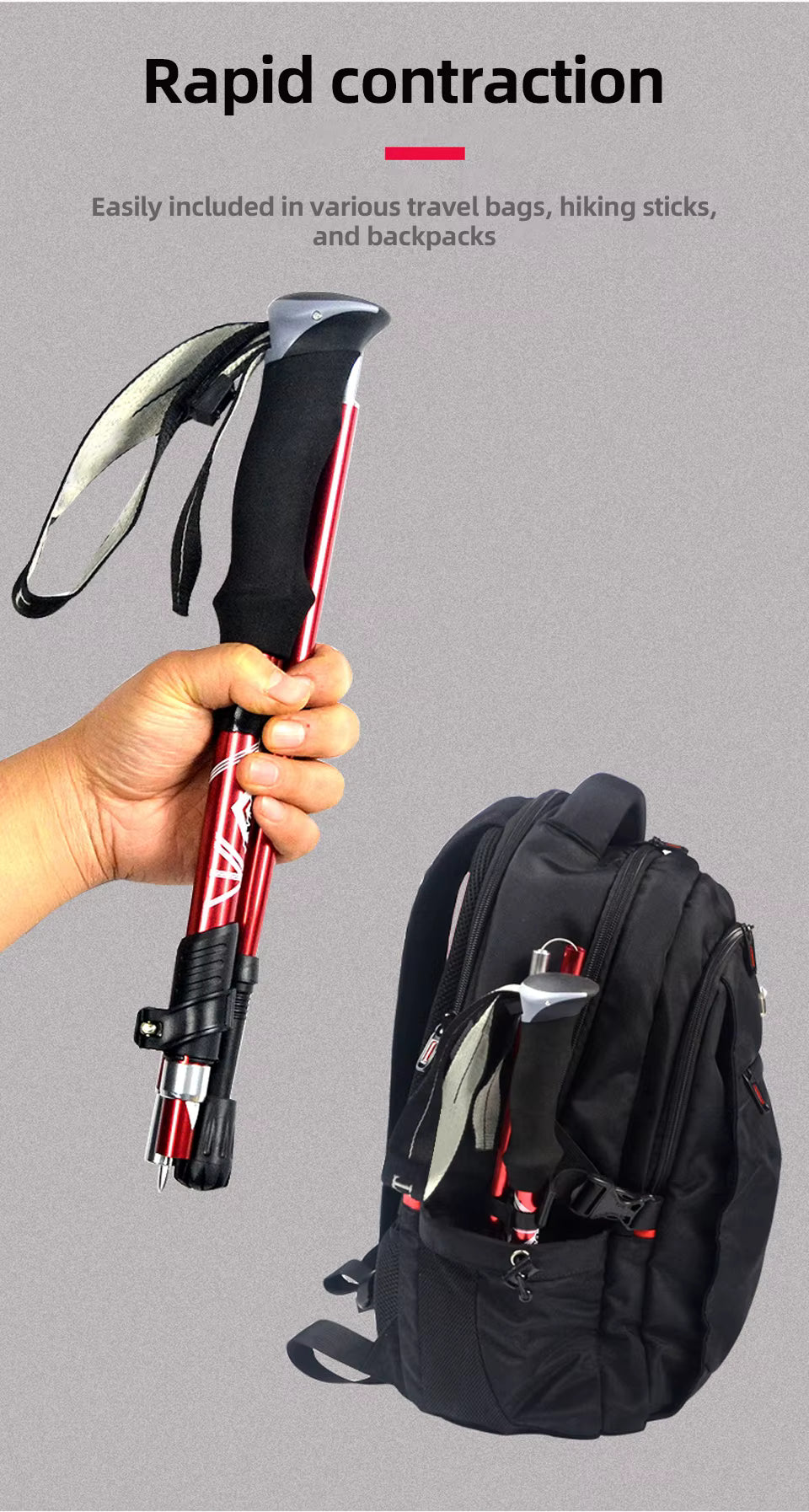 5 Section Outdoor Fold Trekking Pole Camping Portable Walking, Hiking Stick for Nordic Elderly Telescopic Easy Put into Bag 1 piece