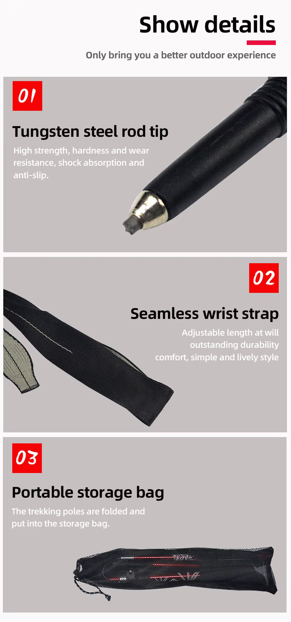 5 Section Outdoor Fold Trekking Pole Camping Portable Walking, Hiking Stick for Nordic Elderly Telescopic Easy Put into Bag 1 piece