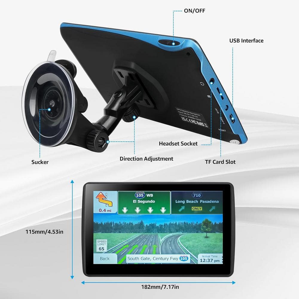 GPS Navigator for Car Truck RV with Latest Map 7 In. Touch Screen Support Voice Turn Direction/Speed & Red Light Warning