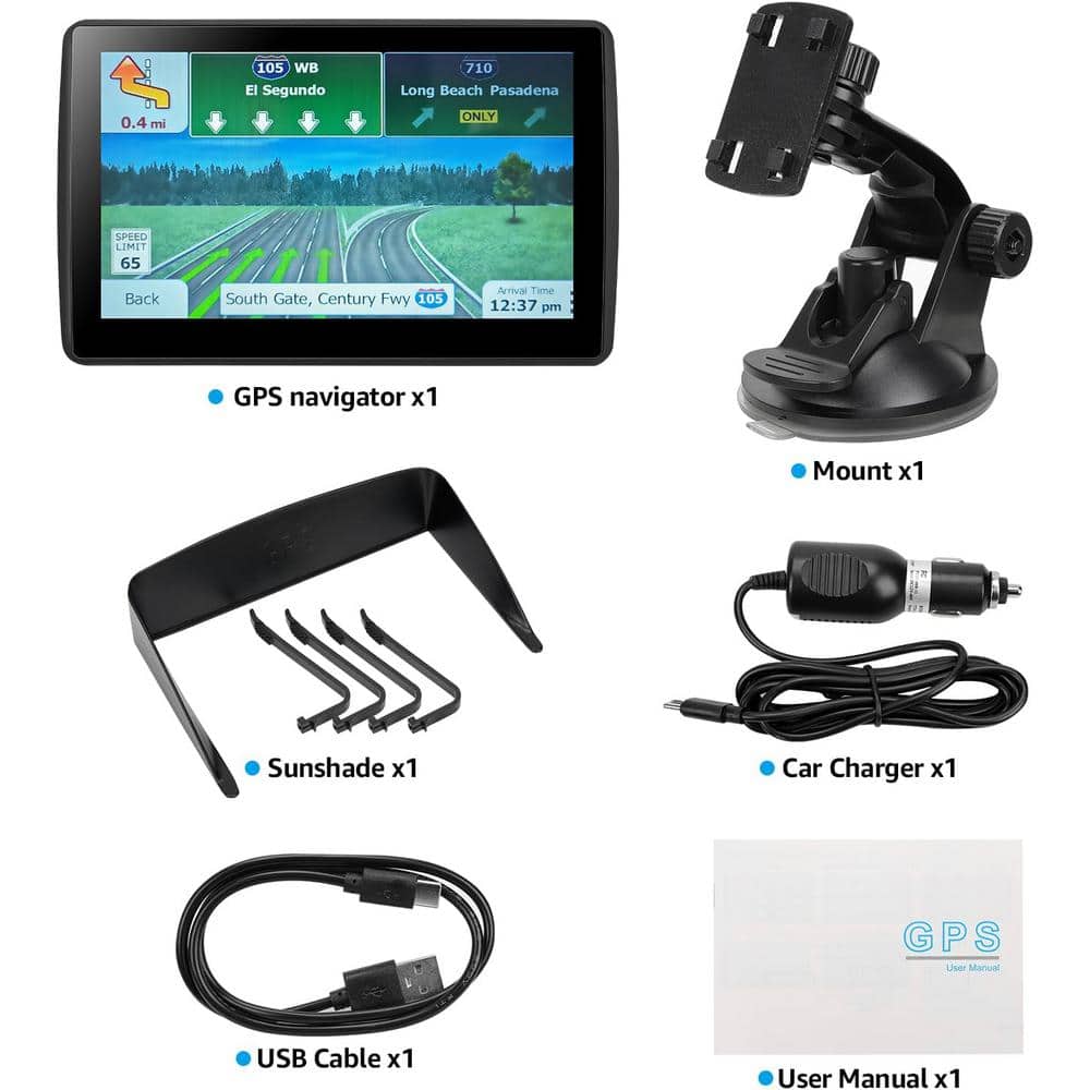 GPS Navigator for Car Truck RV with Latest Map 7 In. Touch Screen Support Voice Turn Direction/Speed & Red Light Warning