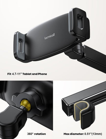 Lamicall Car Headrest Tablet Holder  Adjustable Tablet Car Mount for Back Seat, Road Trip Essentials for Kids, for   Tablet like Ipad Pro, Air, Mini, Galaxy, Fire HD, Black