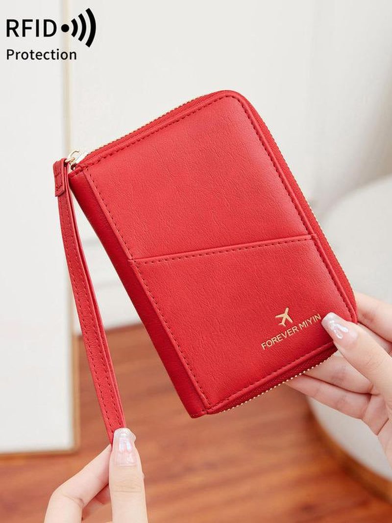 Solid Color Passport Case, Multi-Functional Zipper Travel Card Holder, RFID Blocking 