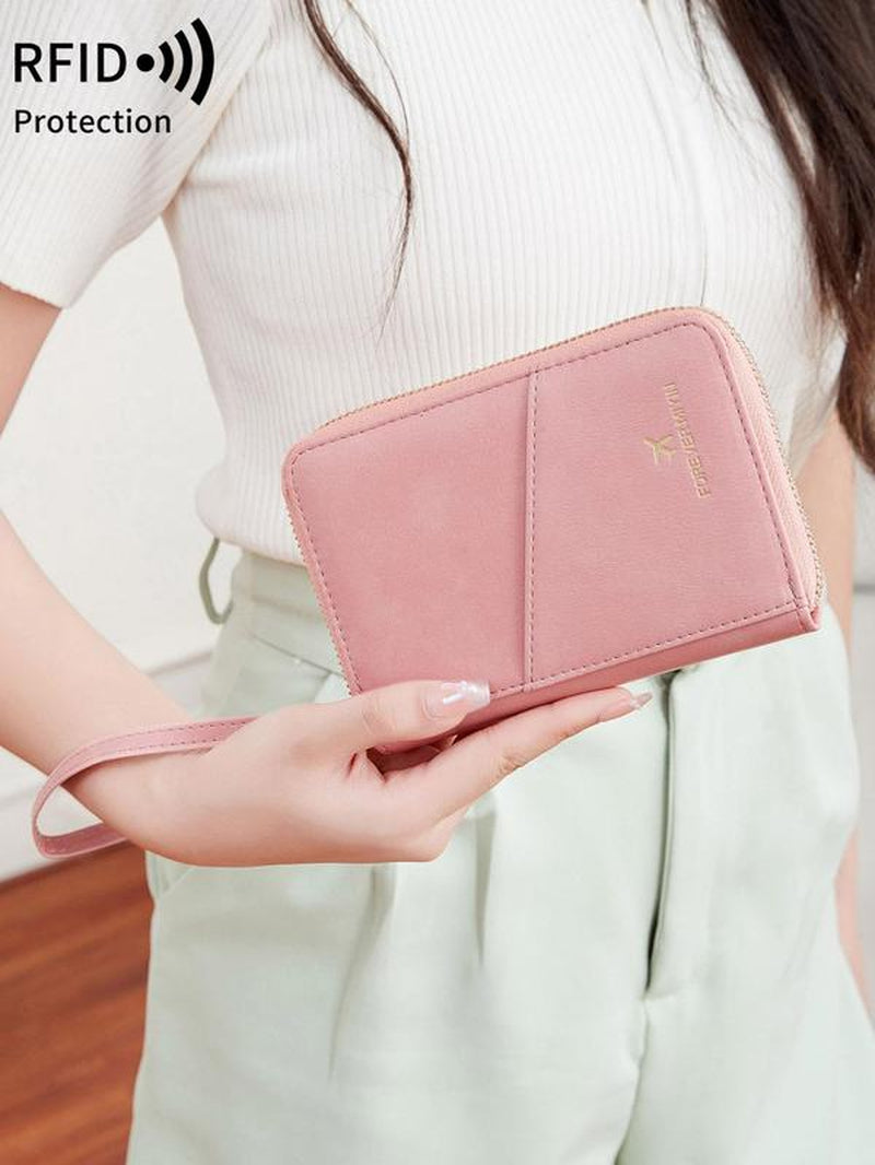 Solid Color Passport Case, Multi-Functional Zipper Travel Card Holder, RFID Blocking 
