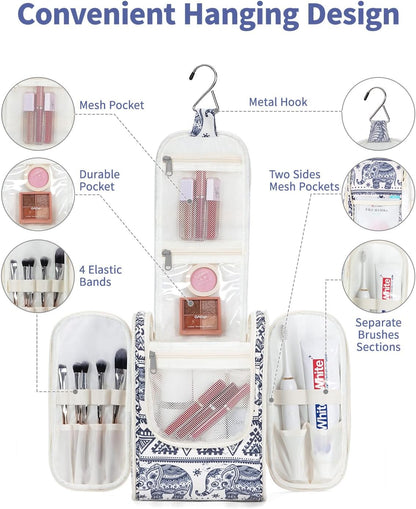 Small Hanging Toiletry Travel Makeup Bag Organizer (Medium, Elephant)
