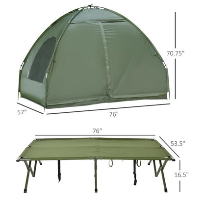 Outsunny  Foldable Camping Cot with Tent, Bedspread, Thick Air Mattress, Elevated Camping Bed for Outdoor Hiking, Picnic, Travel