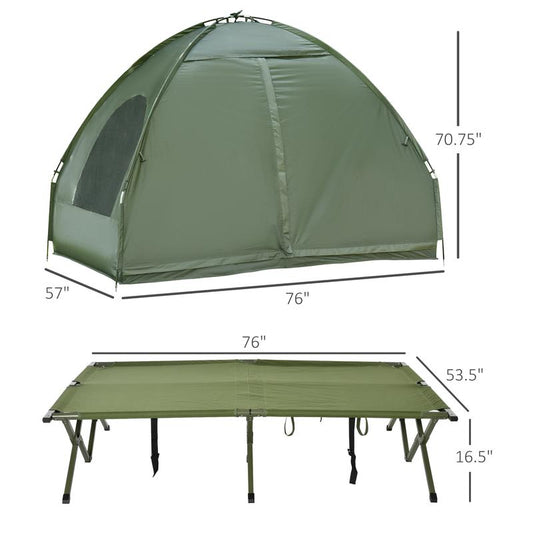 Outsunny  Foldable Camping Cot with Tent, Bedspread, Thick Air Mattress, Elevated Camping Bed for Outdoor Hiking, Picnic, Travel