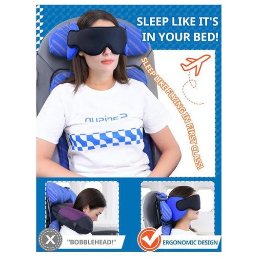 Travel Neck Pillow, Eyemask for Airplanes, Breathable Pillow, Airplane Pillow for Long Flight, Airplane Head Strap with Eye Mask 