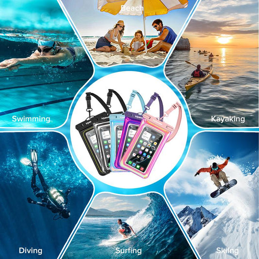 Viyawise  Waterproof Phone Pouch - IPX8 Certified & Floatable Design  5 Holographic Colors  Fits Most Smartphones Beach Cruise Swim 