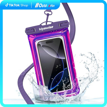 Viyawise  Waterproof Phone Pouch - IPX8 Certified & Floatable Design  5 Holographic Colors  Fits Most Smartphones Beach Cruise Swim 