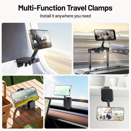 Travel Accessories Airplane Phone Holder for Magsafe, Travel Essentials Phone Mount with Multi-Angle Rotation, Travel Must Haves for Flying Smartphone Stand Cellphone Lisen Phonemount
