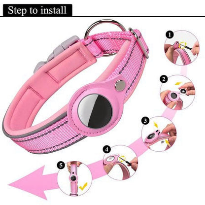 Reflective Airtag Dog Collar,Padded,Adjustable Dog Collar with Airtag Holder Case 