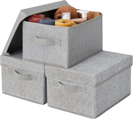 Closet Storage Bins, Fabric Boxes with Lids 3-Pack