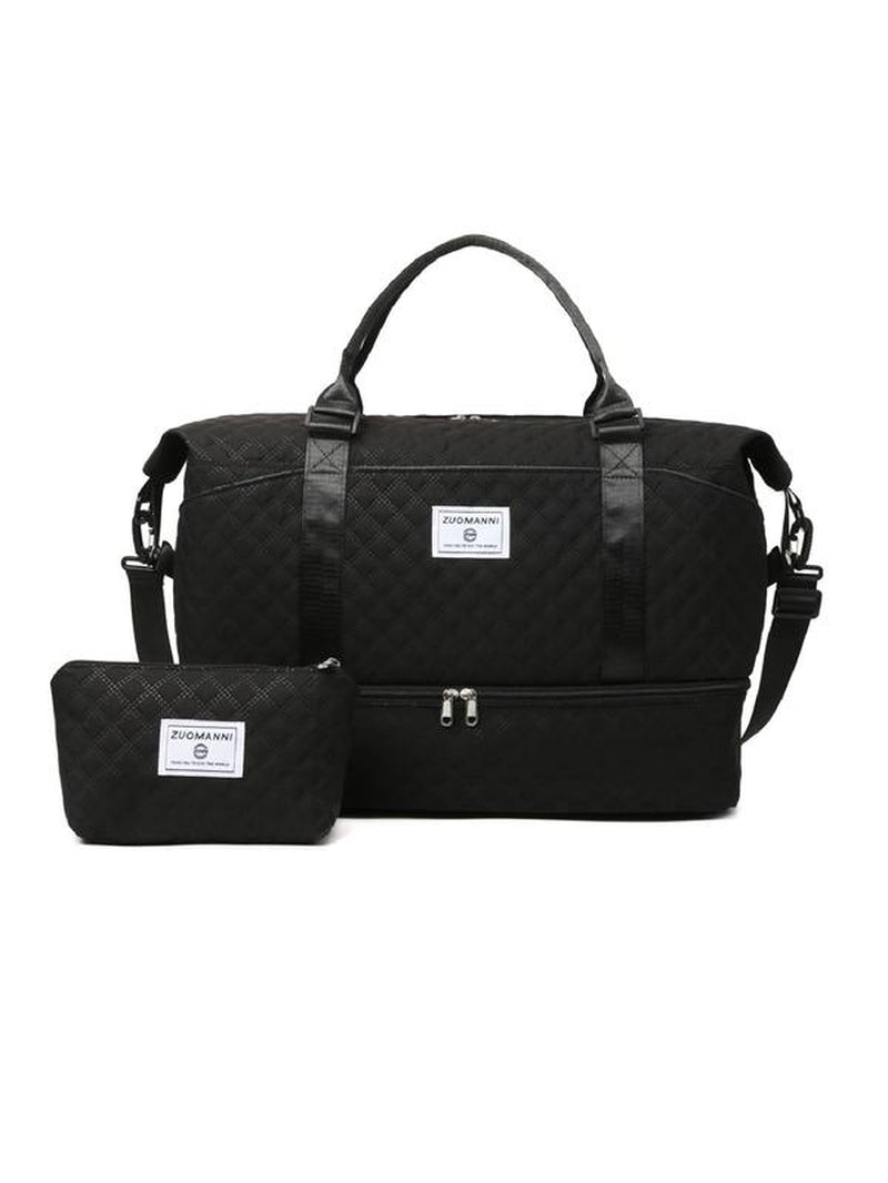 Large Capacity Travel Bag Set, Letter Pattern Zipper Travel Bag with Shoe Compartment, Casual Sports Fitness Bag Unisex