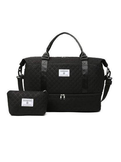 Large Capacity Travel Bag Set, Letter Pattern Zipper Travel Bag with Shoe Compartment, Casual Sports Fitness Bag Unisex