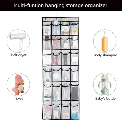 Over the Door Shoe Organizer with 24 Mesh Large Pockets White