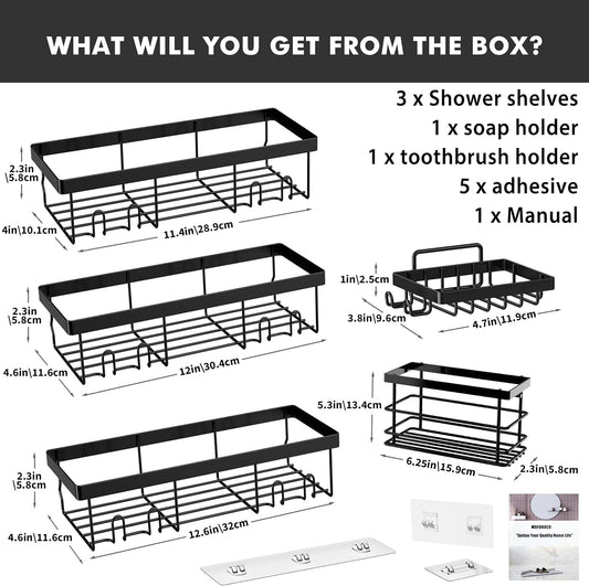 Adhesive Shower Caddy Organizer Shelves Rack - 5 Pack Corner Bathroom Storage Organization, Home & Kitchen Decor inside RV Accessories, Hanging First Apartment Household Camper Essentials
