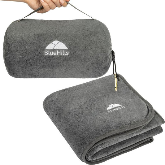 Bluehills Travel Blanket Pillow Premium Soft Airplane, Travel Essentials Grey Gray R01