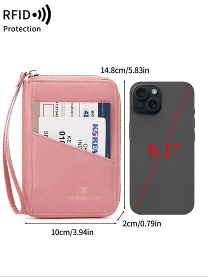 Solid Color Passport Case, Multi-Functional Zipper Travel Card Holder, RFID Blocking 