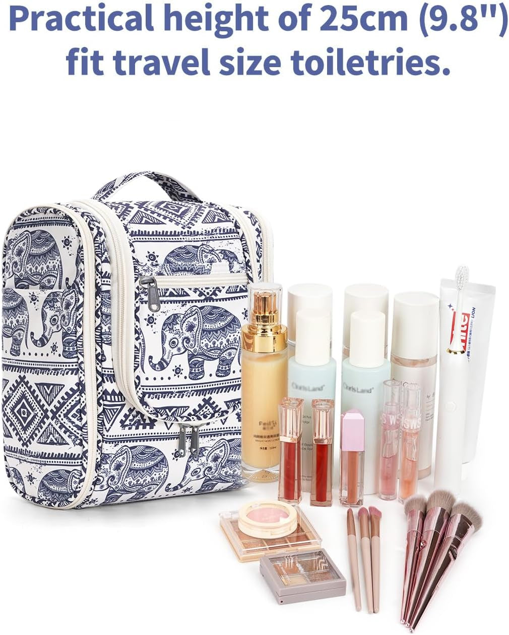 Small Hanging Toiletry Travel Makeup Bag Organizer (Medium, Elephant)