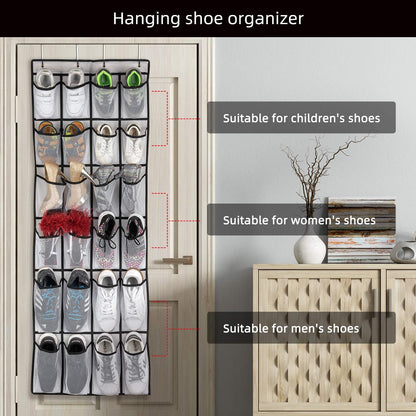 Over the Door Shoe Organizer with 24 Mesh Large Pockets White