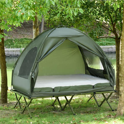Outsunny  Foldable Camping Cot with Tent, Bedspread, Thick Air Mattress, Elevated Camping Bed for Outdoor Hiking, Picnic, Travel