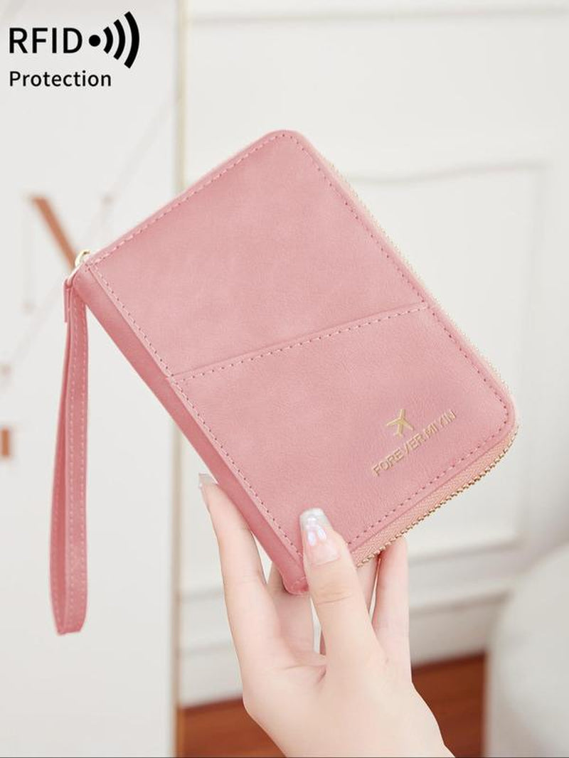 Solid Color Passport Case, Multi-Functional Zipper Travel Card Holder, RFID Blocking 