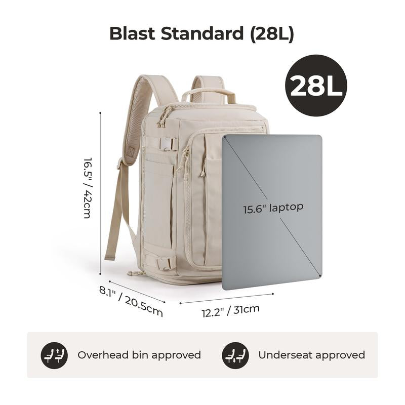Carry On Travel Backpack, 15.6" Laptop, Waterproof, Quick Access, Fits 40Oz Water Bottle