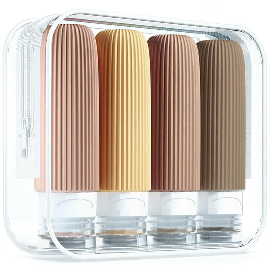 Summer Travel Bottle Set for Small Travel Toiletries, 4 Counts Leak Proof Travel Skincare Containers Bottles, Silicone 