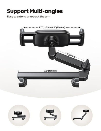 Lamicall Car Headrest Tablet Holder  Adjustable Tablet Car Mount for Back Seat, Road Trip Essentials for Kids, for   Tablet like Ipad Pro, Air, Mini, Galaxy, Fire HD, Black