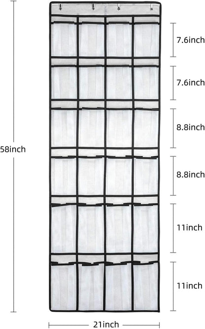 Over the Door Shoe Organizer with 24 Mesh Large Pockets White